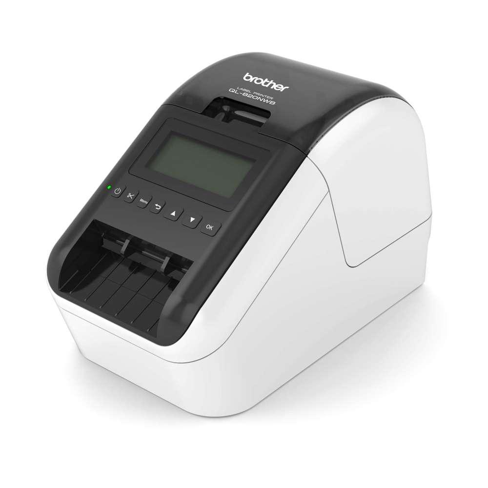 A Brother label printer with a digital screen, designed for easy label creation.