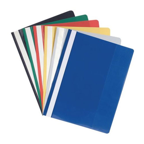 A set of clear binders with vibrant spines, perfect for neatly categorizing documents. 