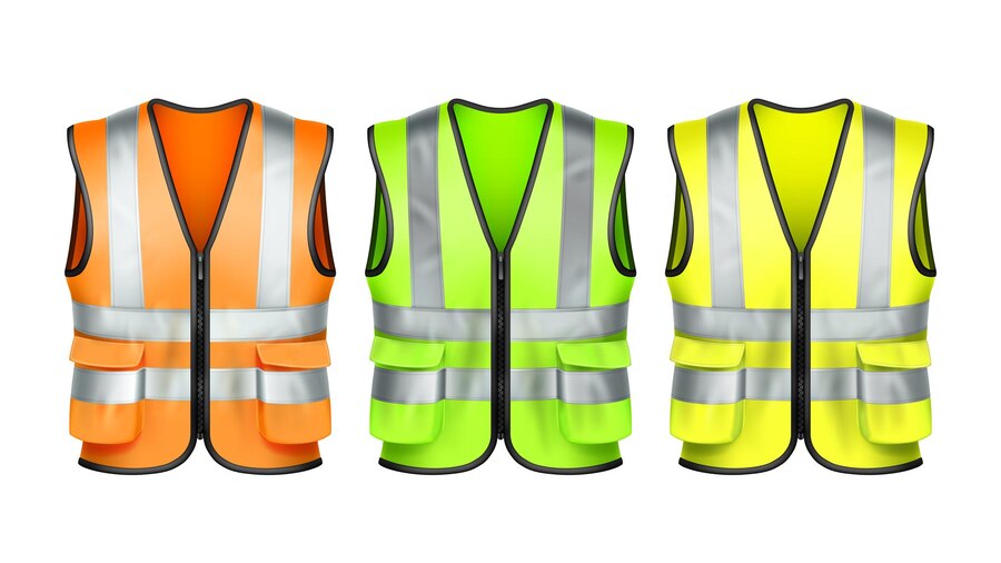  three high-visibility safety vests designed to enhance visibility and safety in hazardous environments. The vests are in orange, green, and yellow, each with reflective silver stripes for increased visibility. 